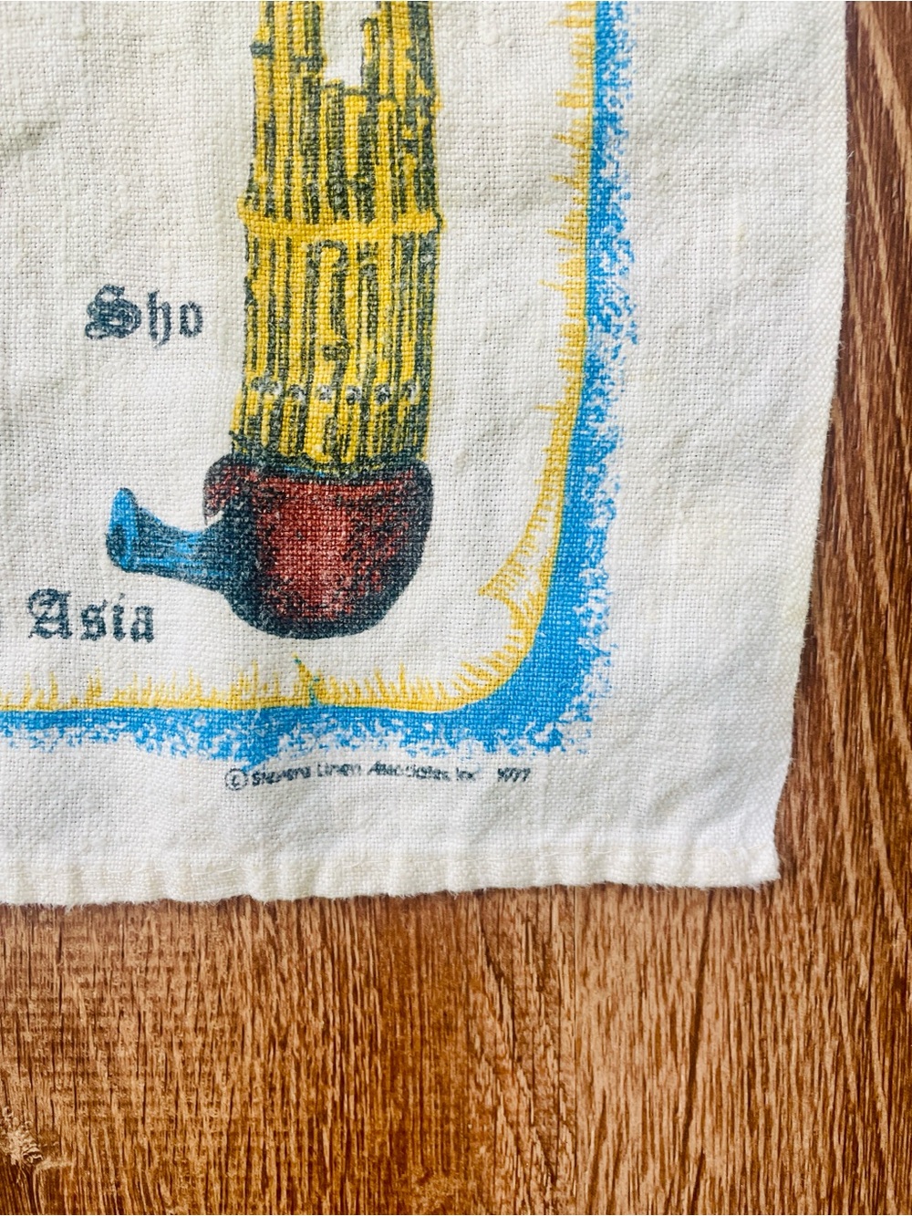Instruments of Yesteryear Illustrated Tea Towel - Cream with Blue, Yellow, Red - Picture 2 of 5